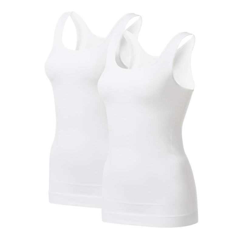 EUYZOU Women's Tummy Control Shapewear Tank Tops - Seamless Body Shaper Compression Top - White 2pk S - Image 1